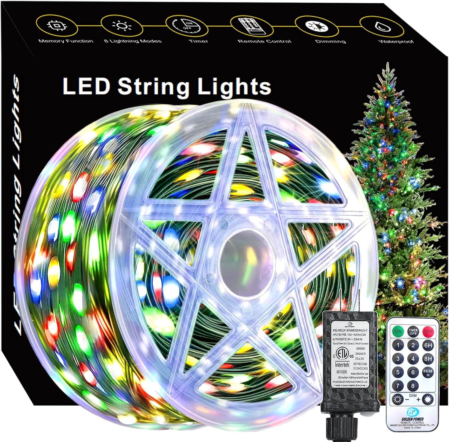 Multicolor 328FT LED Outdoor Christmas Tree Lights with Remote