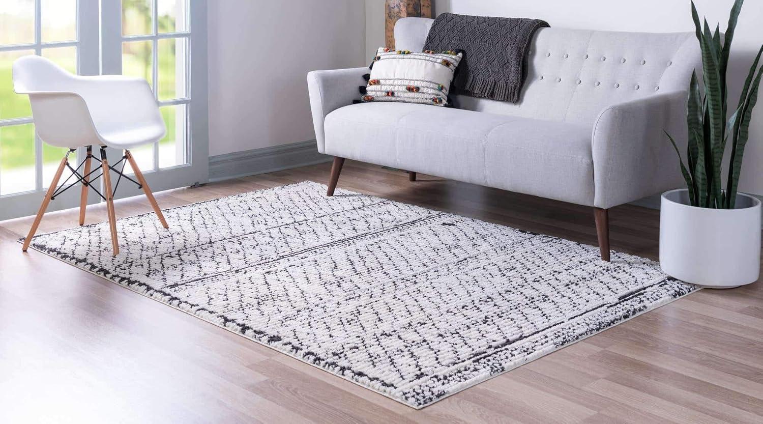 Rugs.com Morocco Collection Rug – 5' x 8' Ivory High-Pile Rug Perfect For Living Rooms, Large Dining Rooms, Open Floorplans