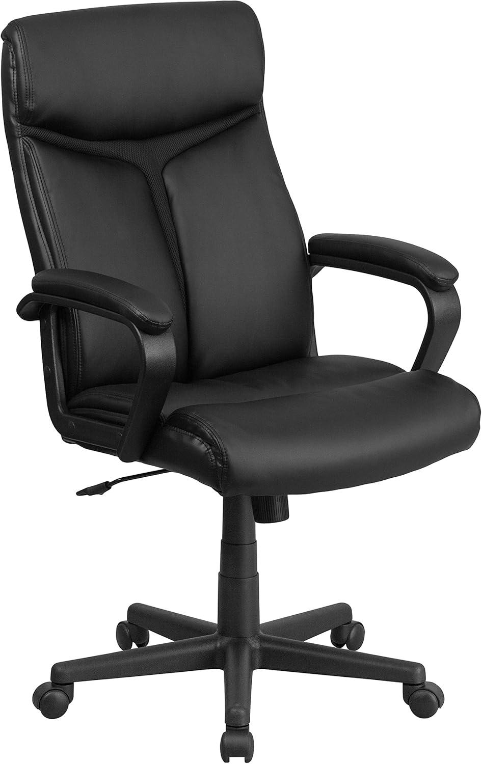 Flash Furniture Raya High Back Black LeatherSoft Executive Swivel Office Chair with Slight Mesh Accent and Arms