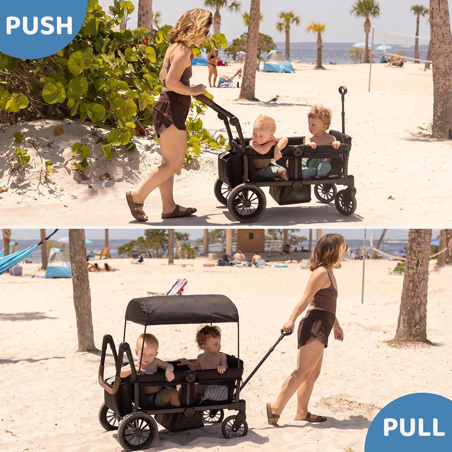 HARPPA Foldable Wagon Stroller for 2 Toddlers with Pull & Push Handle, Canopy, 32.9lbs, Black