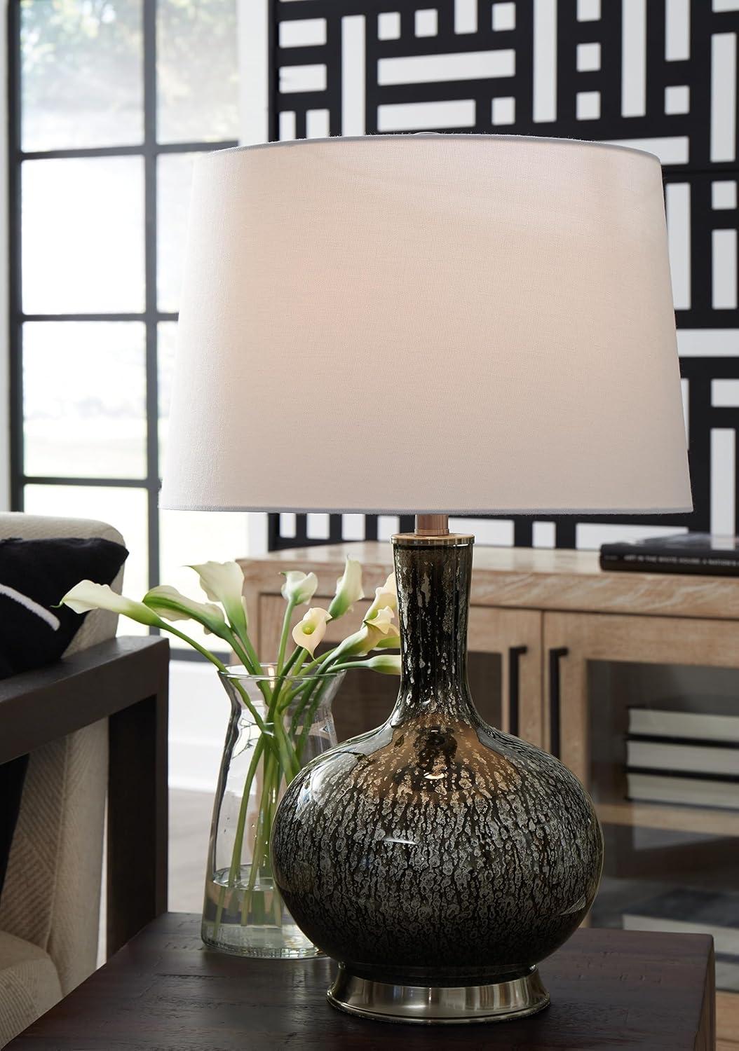 Signature Design by Ashley Tenslow Table Lamp: Mercury Glass, Empire Shade, Metal Base, UL Listed