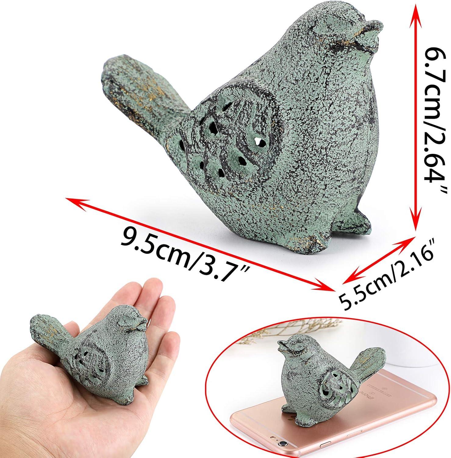 Green Cast Iron Hollow Carved Bird Sculptures Set