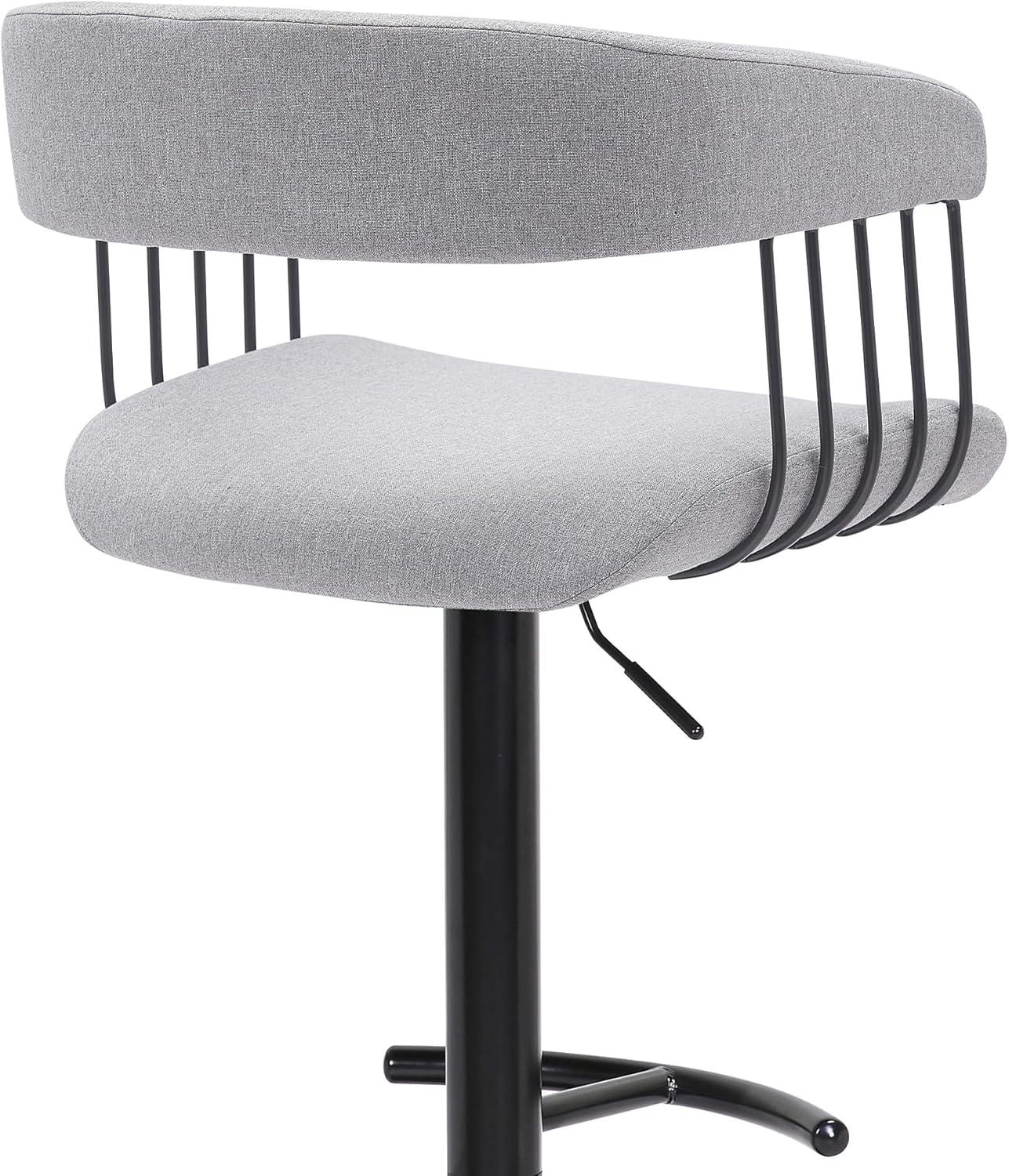 Calista Adjustable Bar Stool in Light Gray Fabric with Black Metal