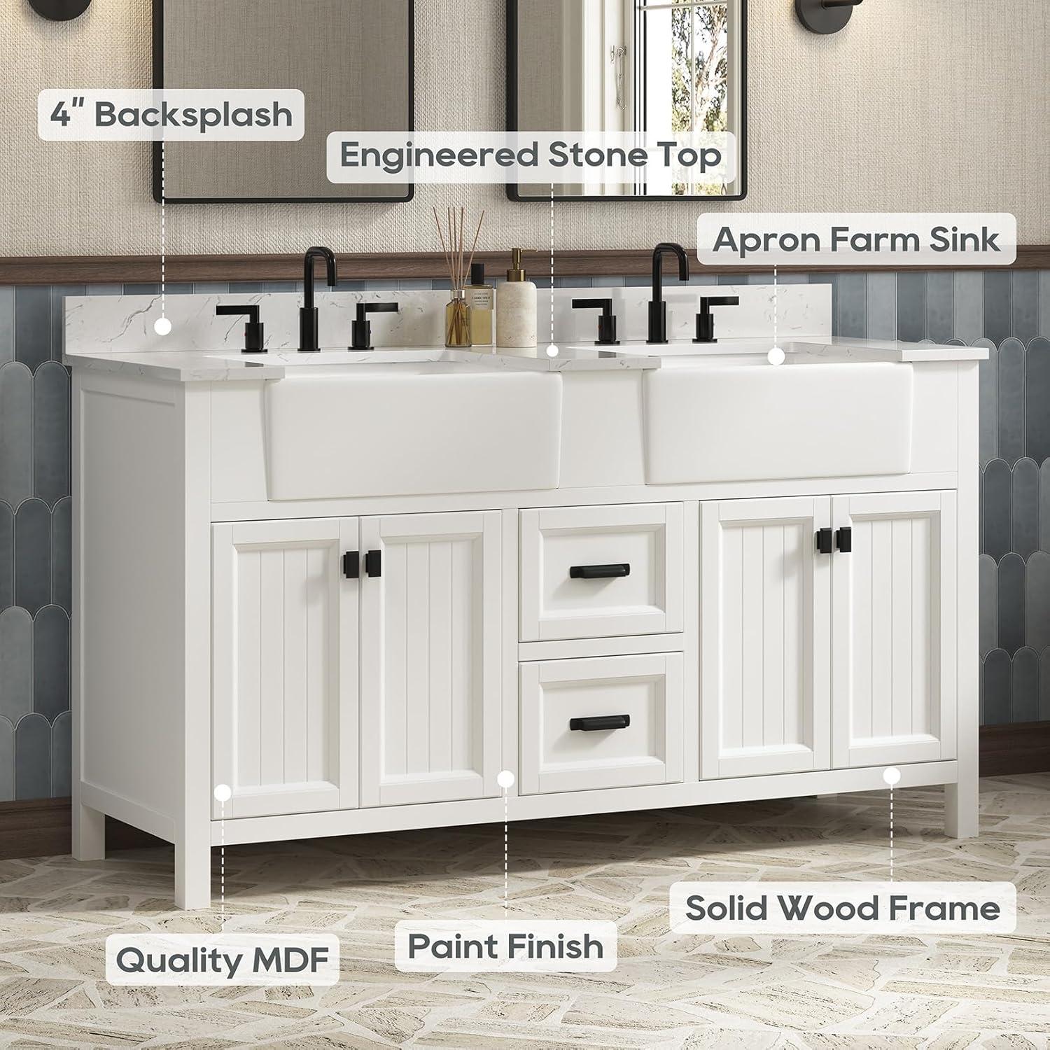 Richfield 60-inch White Painted Freestanding Double Sink Bathroom Vanity