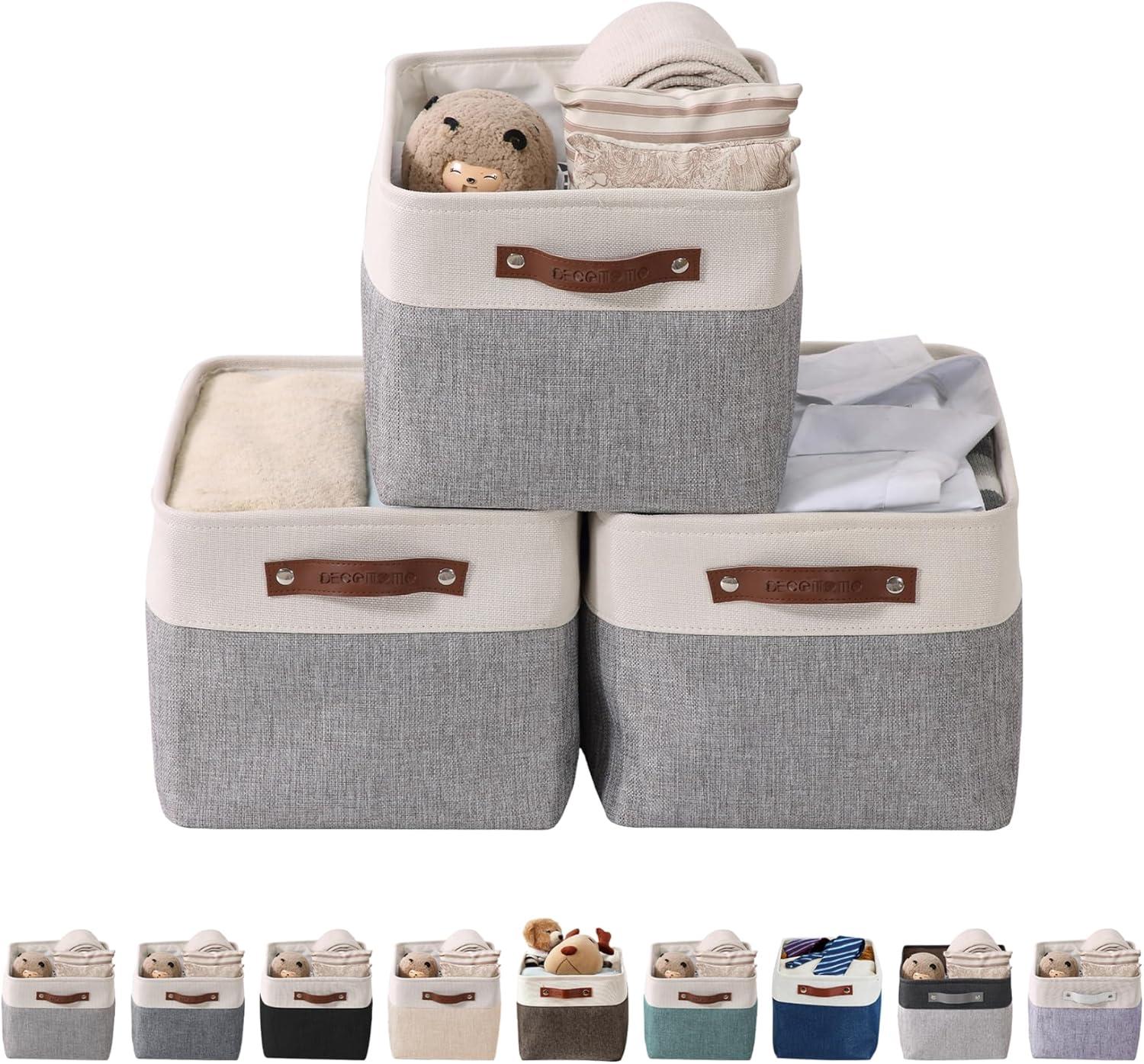 DECOMOMO Large Storage Baskets, Fabric Storage Bins, Baskets and Bins (Grey and White, Set of 3)