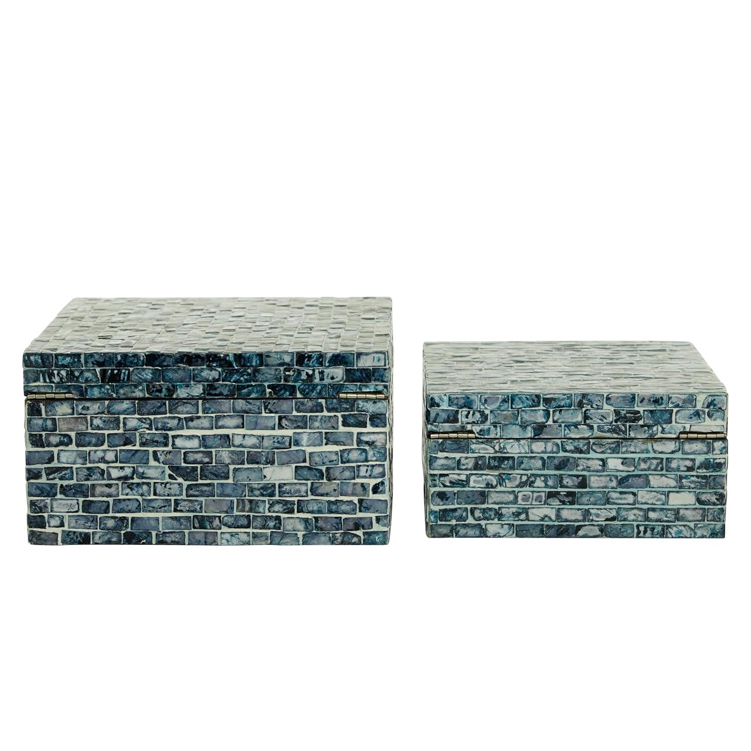 Set of 2 Shell Mosaic Patterned Wood Box White - Olivia & May