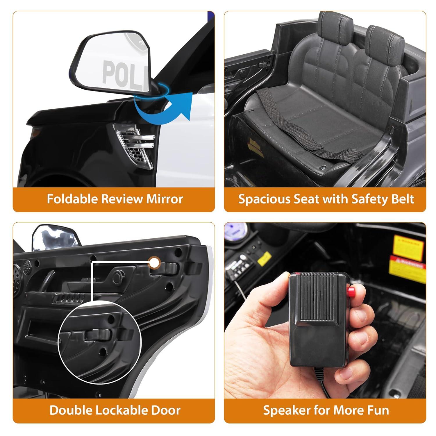 Allied Plush Inc 12V Kids Ride on Car, Electric Police Cars with Remote Control