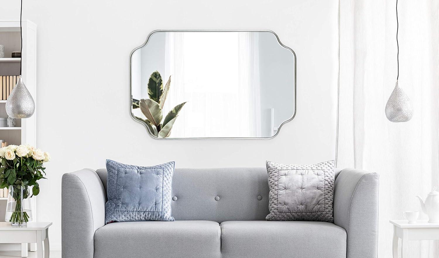 Kate and Laurel Plumley Glam Scalloped Wall Mirror, 24 x 36, Silver, Transitional Mirror Wall Decor