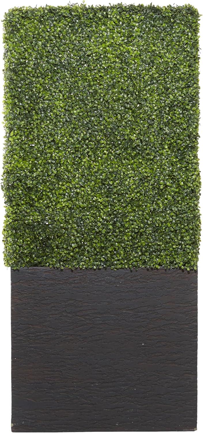 DecMode 66" Tall Boxwood Hedge Artificial Topiary in Realistic Leaves and Black Cement Planter Box