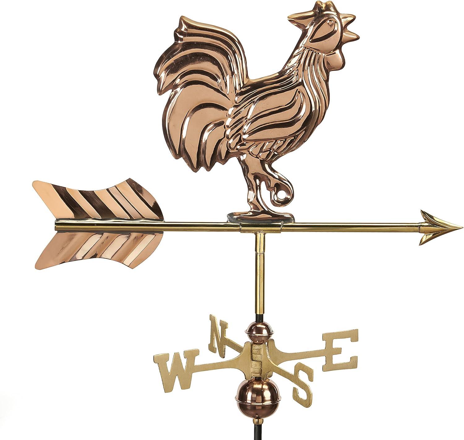 Good Directions Rooster Cottage Weathervane with Roof Mount, Pure Copper