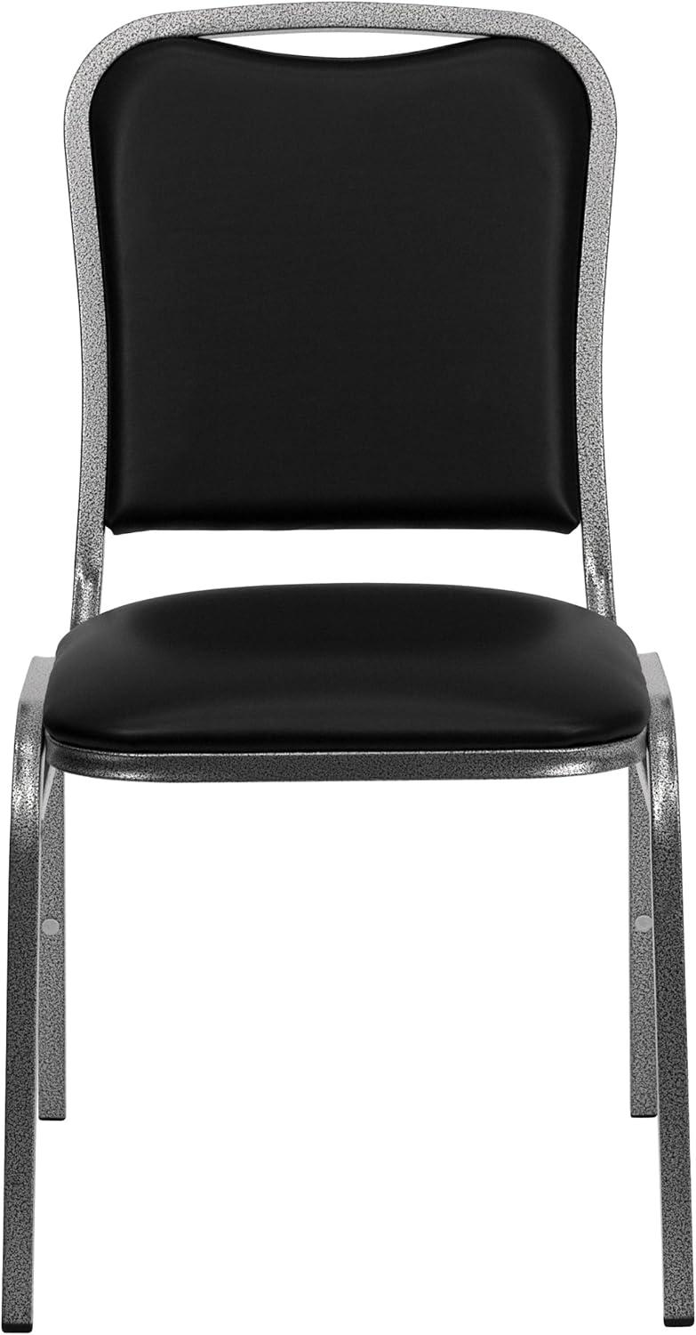 Flash Furniture HERCULES Series Stacking Banquet Chair in Black Vinyl - Silver Vein Frame