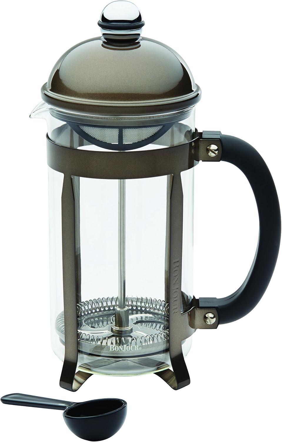 BonJour Coffee Stainless Steel French Press with Glass Carafe, 33.8-Ounce, Maximus, Truffle