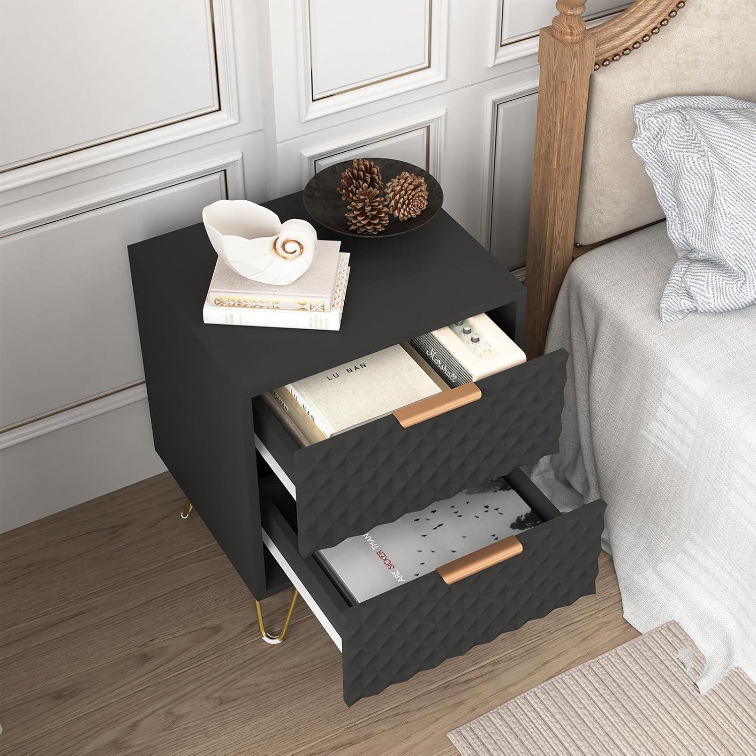 White and Gold Nightstand Set of 2,Modern Bedside Table with 2 Drawer for Bedroom,End Side Table with Gold Legs for Living Room,White Night Stand Set 2 for Bedroom