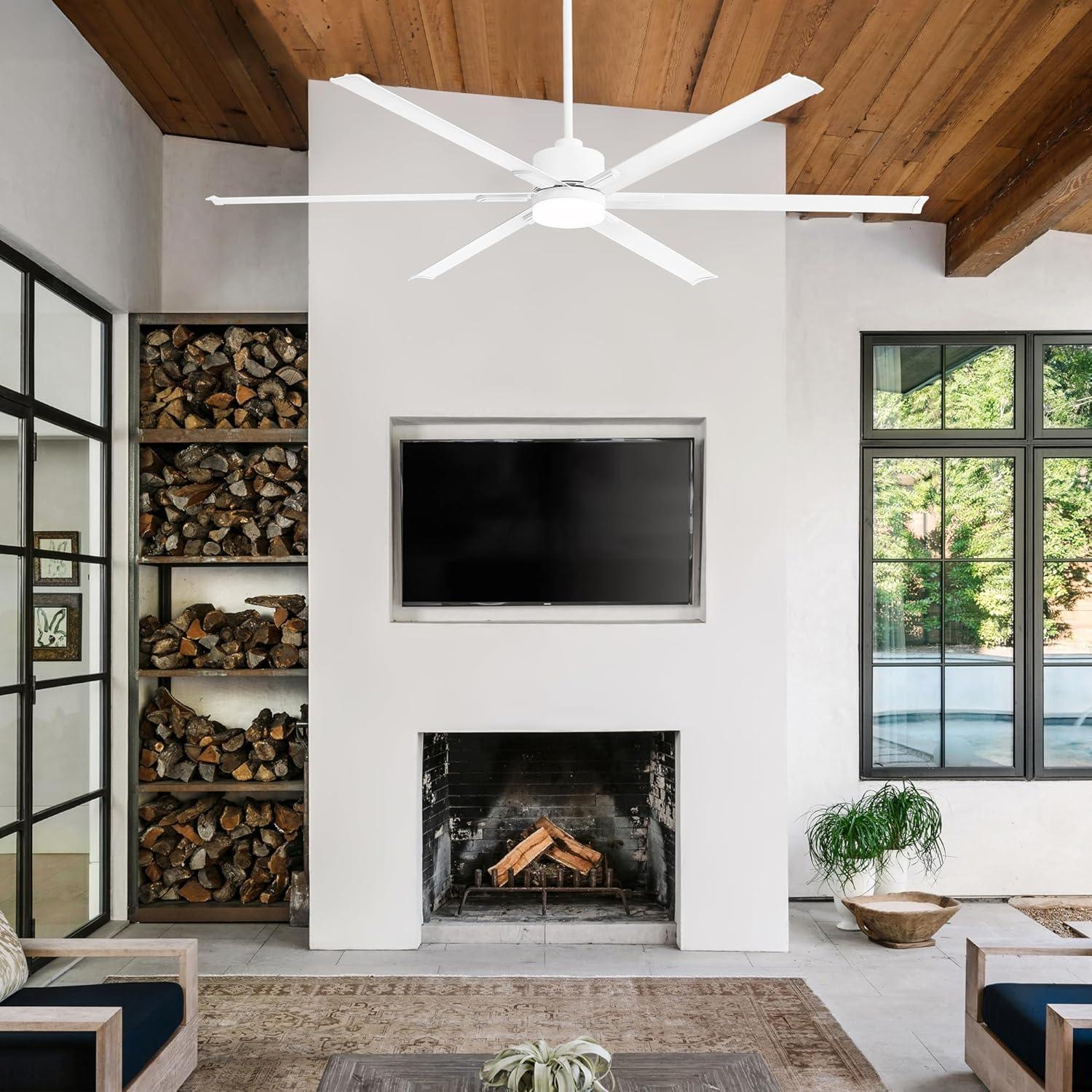 72" White Metal Ceiling Fan with LED Light and Remote Control