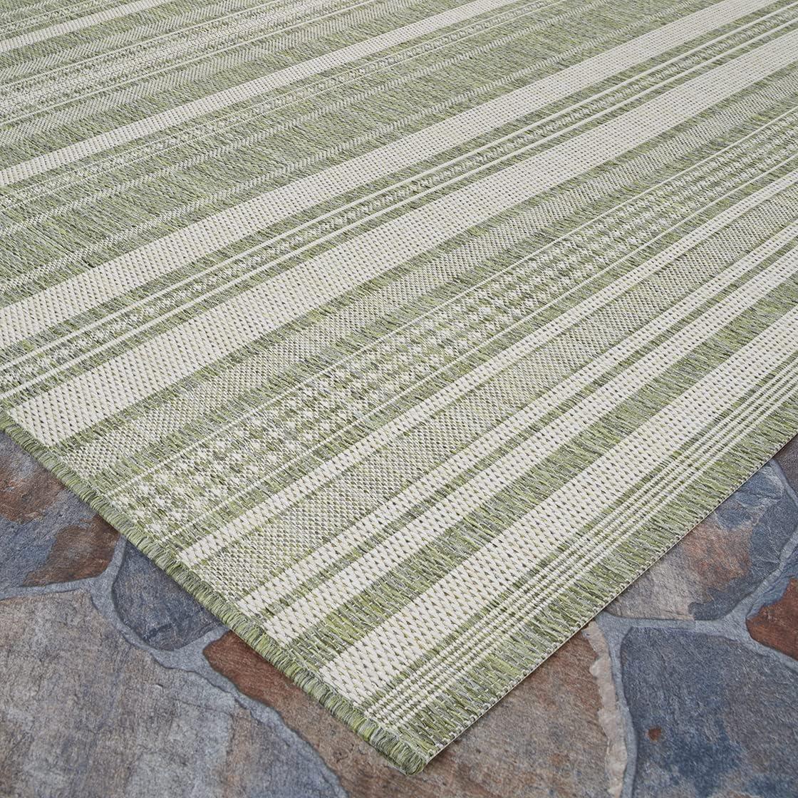 Ivory Sage Leaf Stripe 8'6" x 13' Synthetic Flatwoven Area Rug