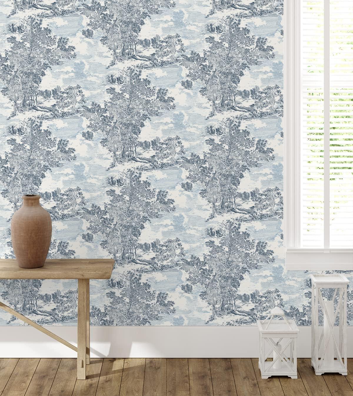Serene Scenes Toile Sapphire Vinyl Peel and Stick Wallpaper Roll ( Covers 30.75 sq. ft. )