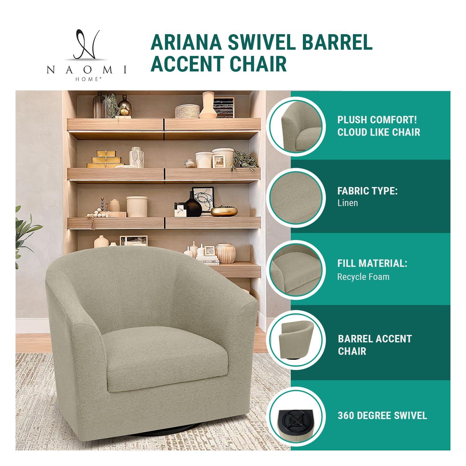 Ariana 360 Degree Swivel Barrel Chairs, Swivel Accent Chairs for Living Room with Armrest, Bucket Chairs for Home, Modern Accent Chairs, Small Club Chairs for Small Spaces - Ivory, Linen