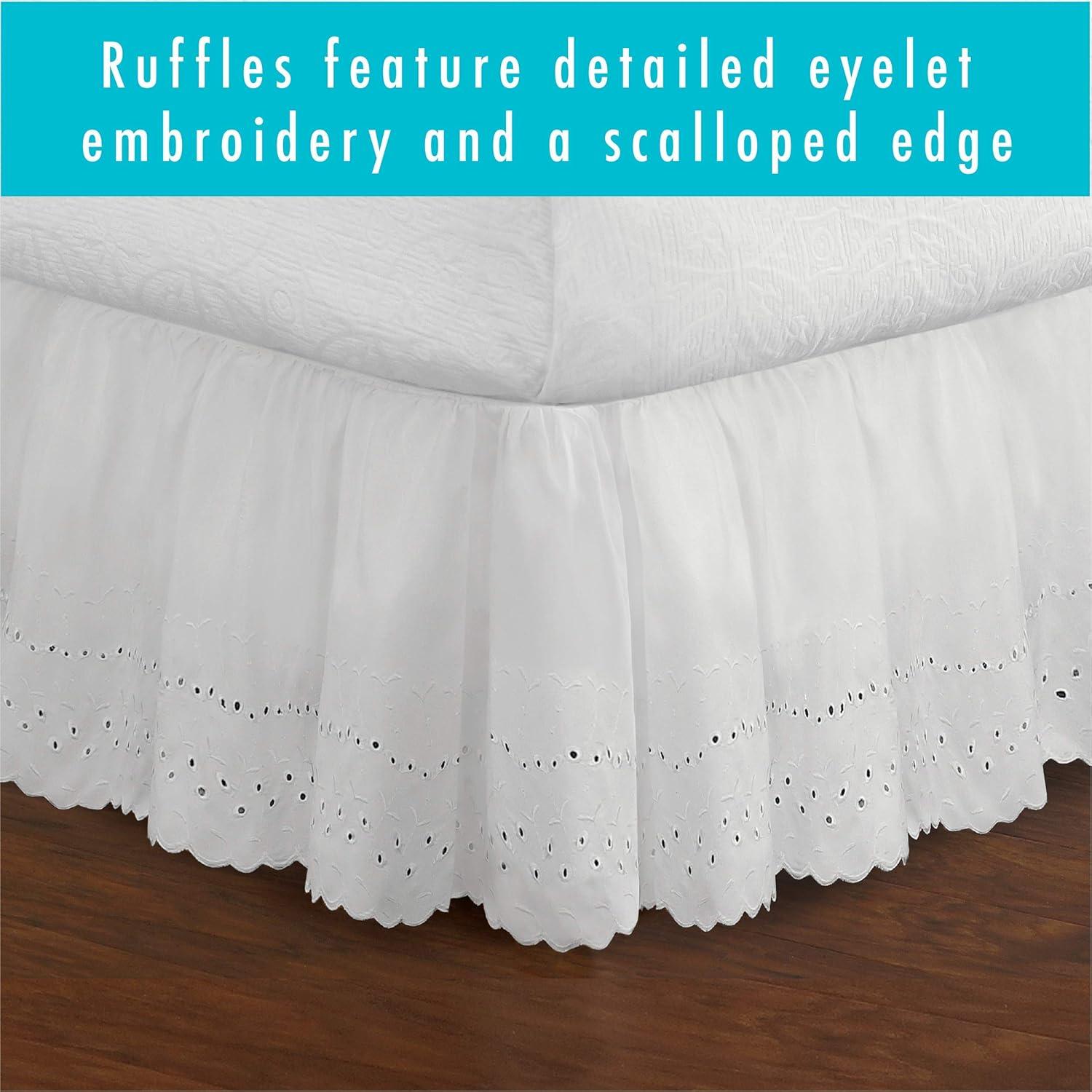 Fresh Ideas Ruffled Eyelet 18" Bed Skirt, Twin, White