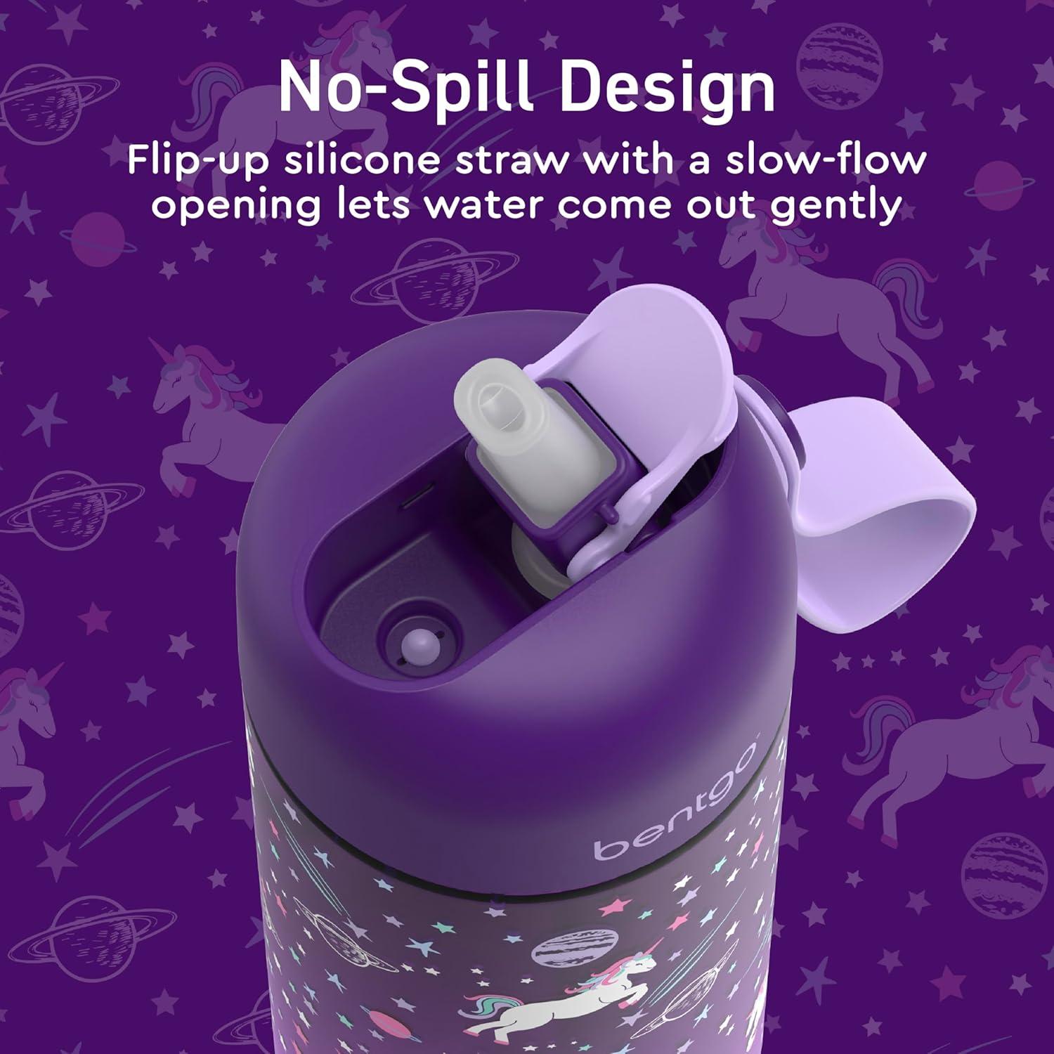 Bentgo® Kids Water Bottle - New & Improved 2023 Leak-Proof, BPA-Free 15 oz. Cup for Toddlers & Children - Flip-Up Safe-Sip Straw for School, Sports, Daycare, Camp & More (Unicorn)