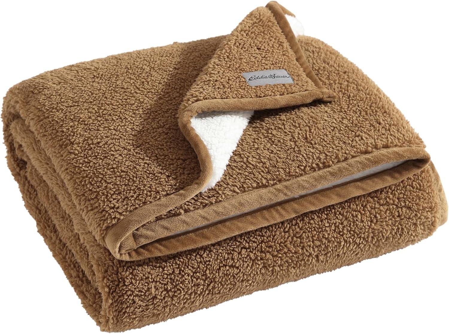 Eddie Bauer Solid Bi Colored Plush Sherpa Throw Blanket