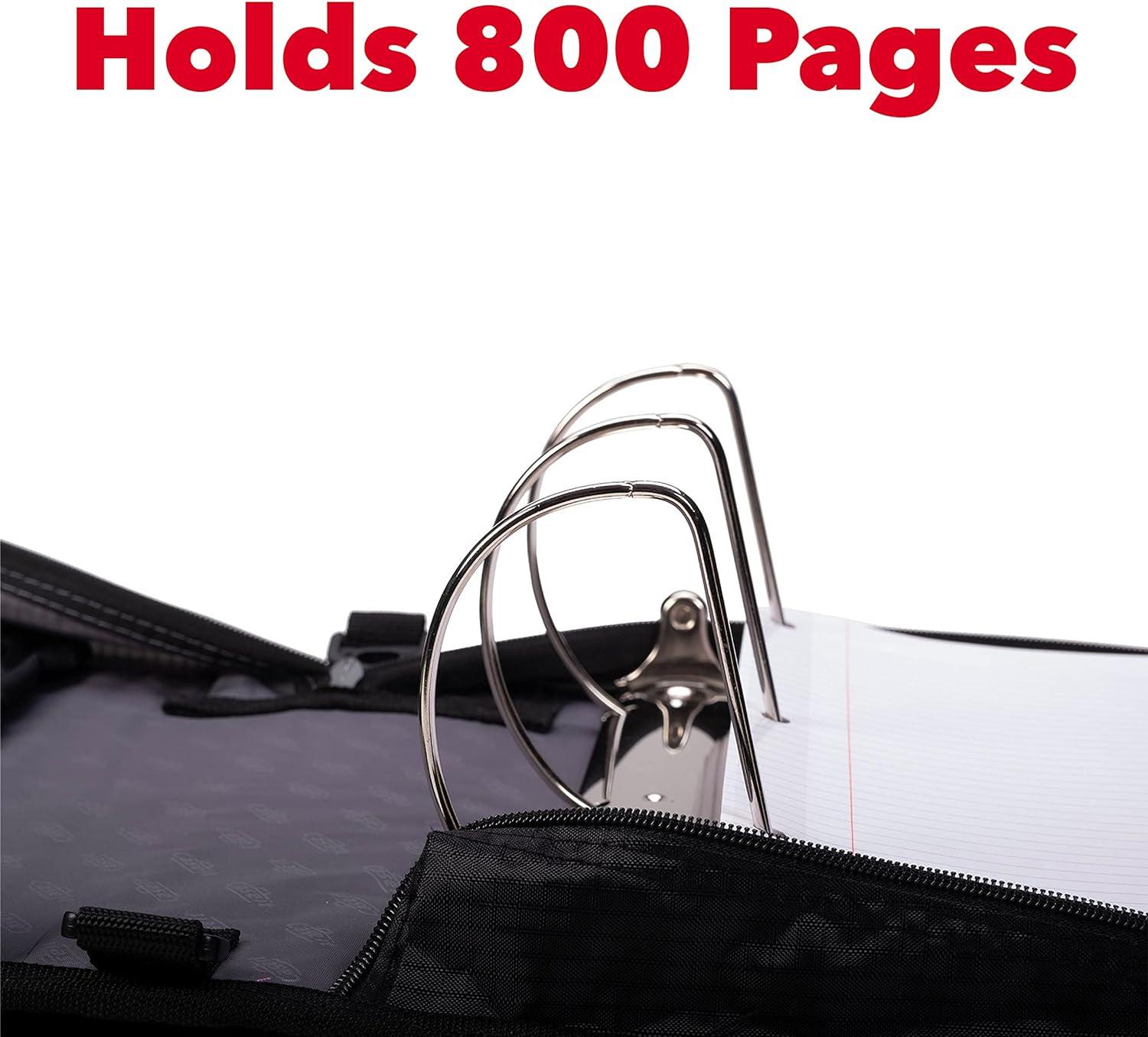 Case-it The King Sized Zip Tab Zipper Binder - 4 Inch D-Rings - 5 Subject File Folder - Multiple Pockets - 800 Sheet Capacity - Jet Black