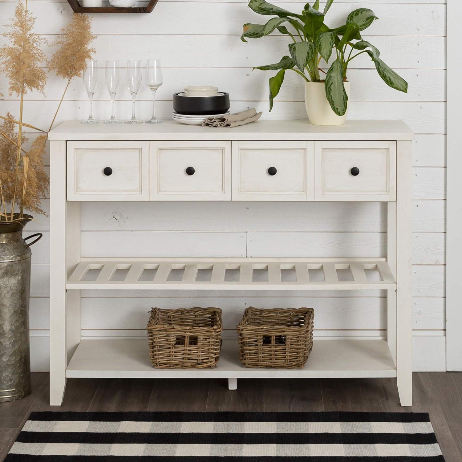 Walker Edison Modern Farmhouse Wood Buffet Sideboard Entryway Serving Storage Cabinet Doors-Dining Room Console, 48 Inch, White