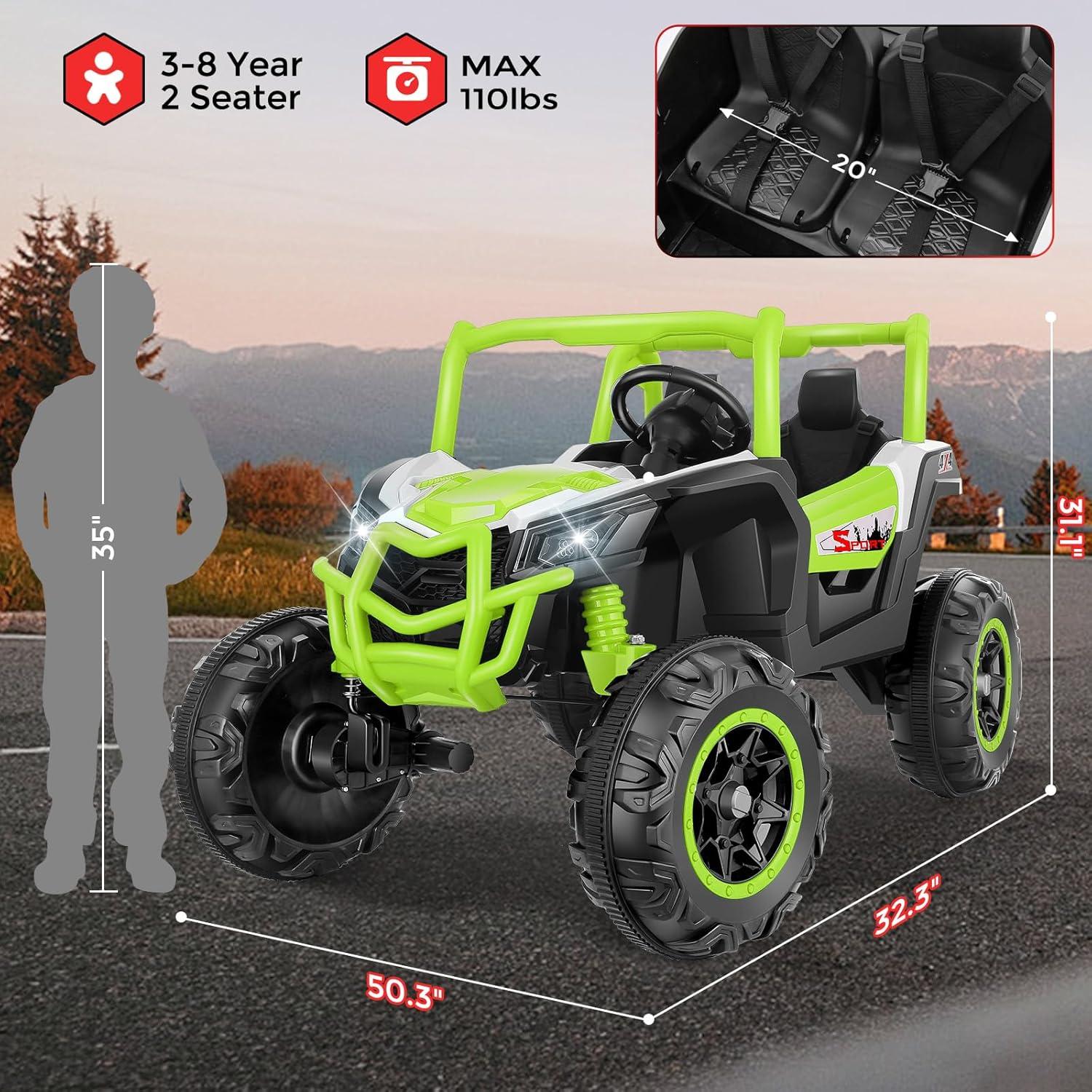 Hikole 24 Volt Ride On Toys for Big Kids, 2 Seater Electric Truck Car Side by Side Electric Vehicle with Music, Bluetooth, 3 Speeds, Soft Braking, Kids UTV for Boys Girls-Purple