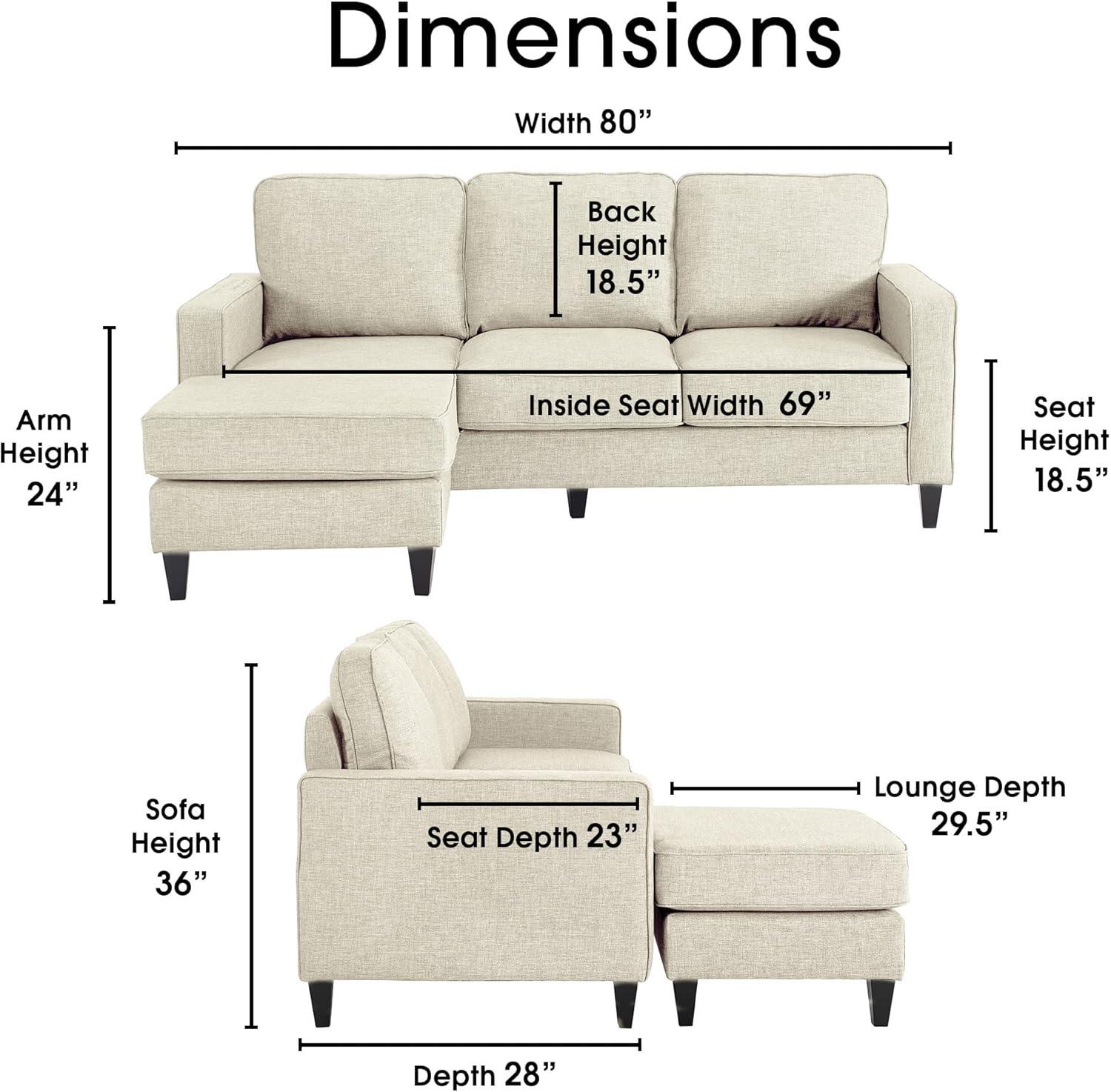 Serta Harmon 80'' Cream Microfiber Sectional Sofa with Square Arms