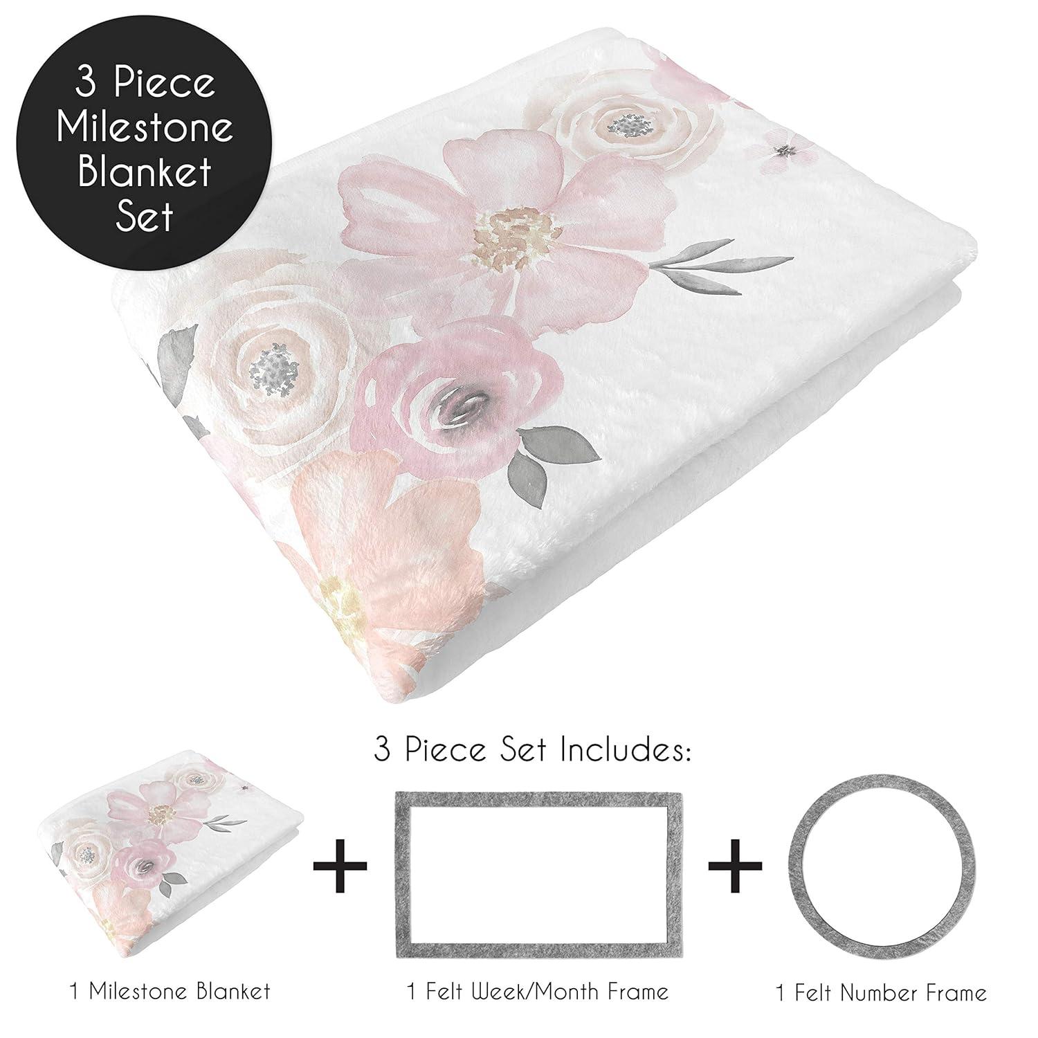 Sweet Jojo Designs Girl Baby Milestone Blanket Watercolor Floral Pink and Grey