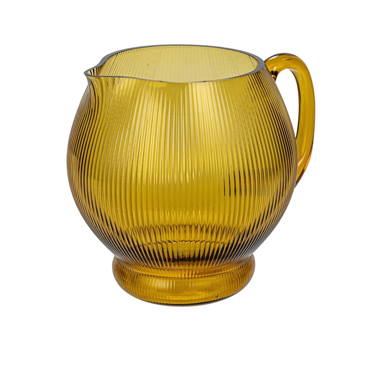 Creative Co-Op Round Ribbed Glass Pitcher, Amber