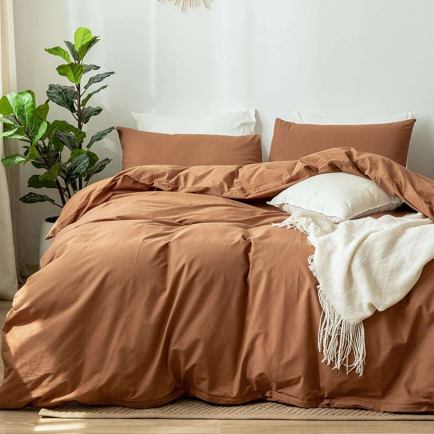MOOMEE 100% Washed Cotton Linen Like Textured Duvet Cover Set