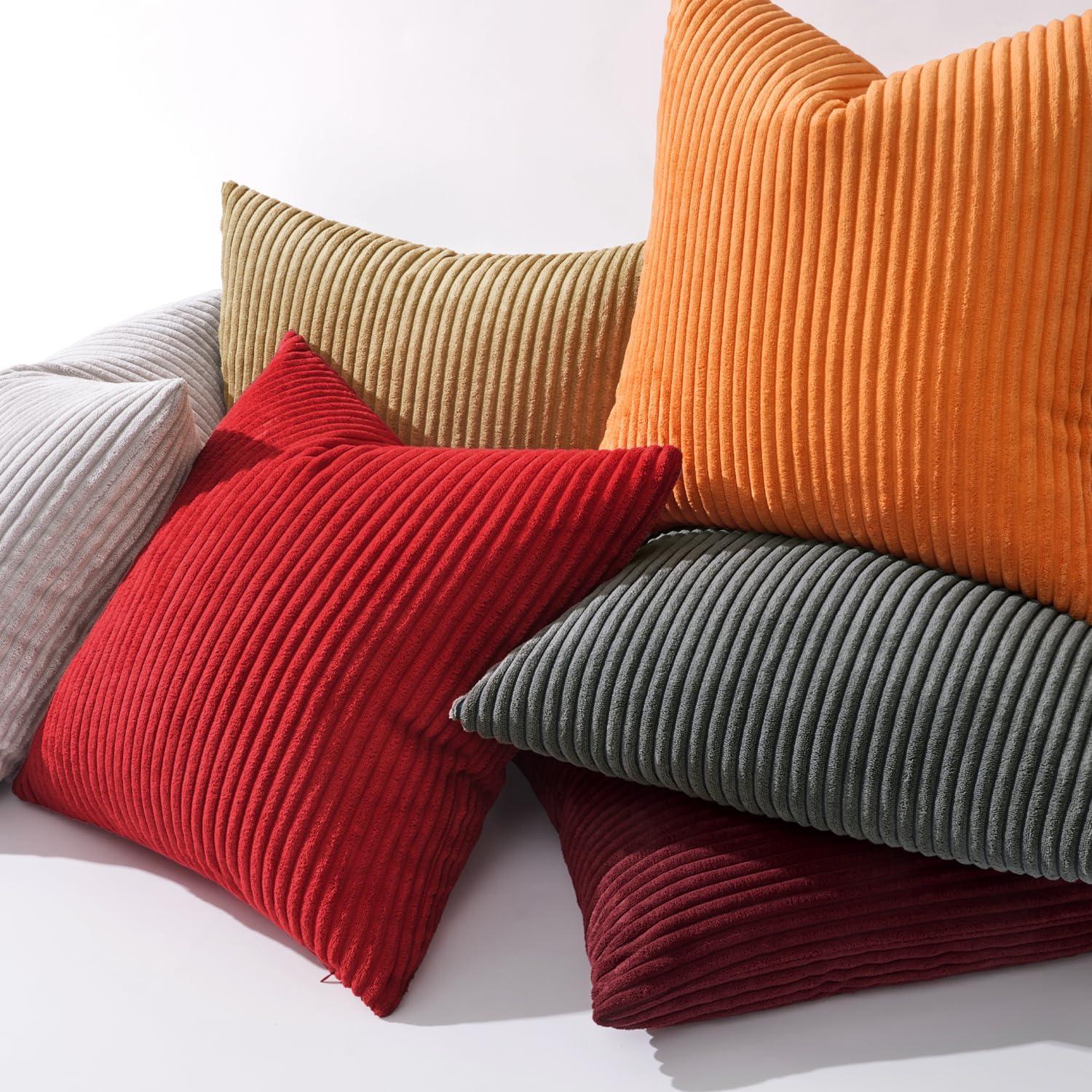 MIULEE Decorative Throw Pillow Covers Pack of 2 Corduroy Soft Soild Pillow Cases Square Pillowcases for Cushion Couch Sofa Bedroom Living Room 20 x 20 Inch Red