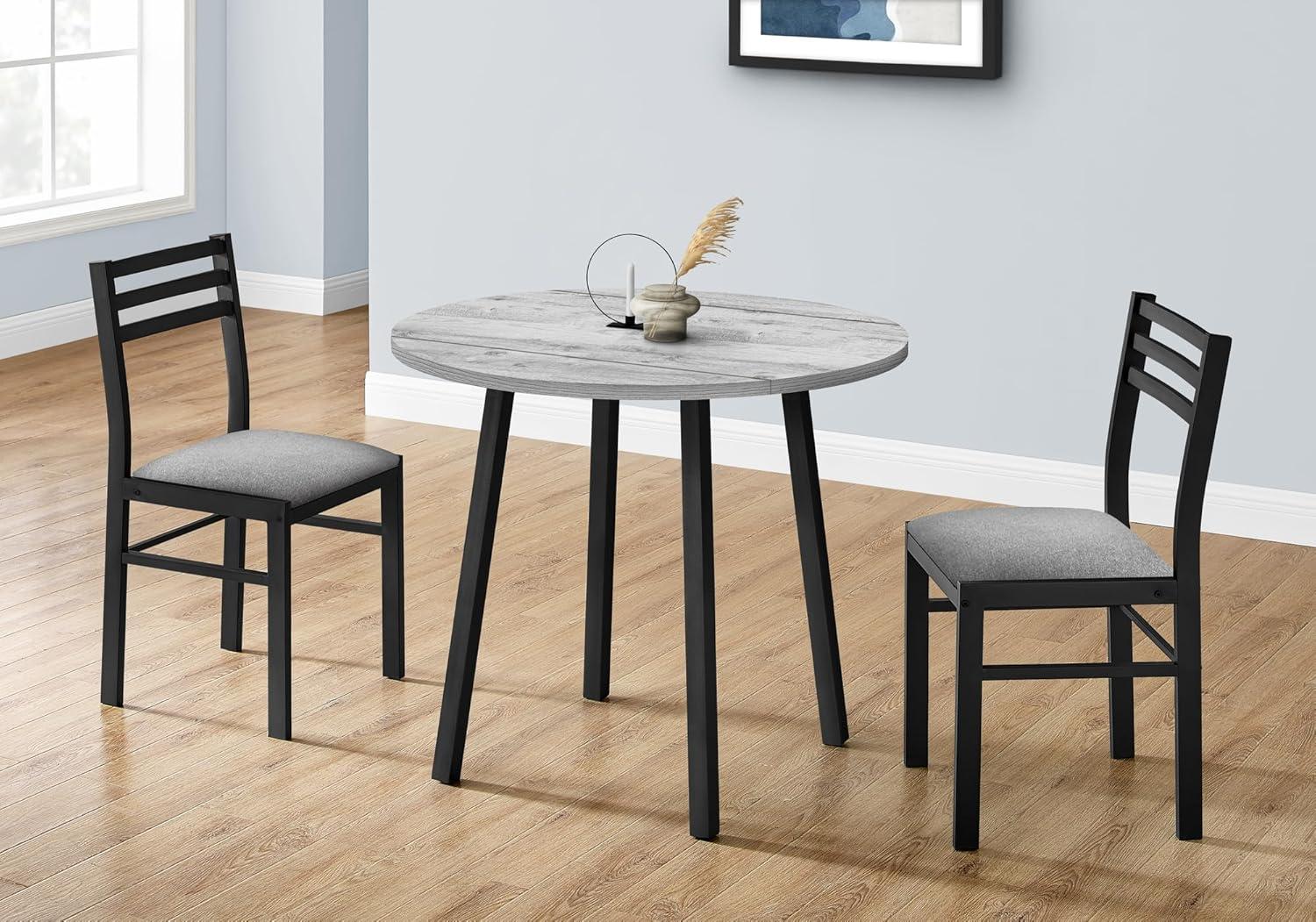 35" Gray Laminate Drop Leaf Dining Table Set with Black Metal Chairs