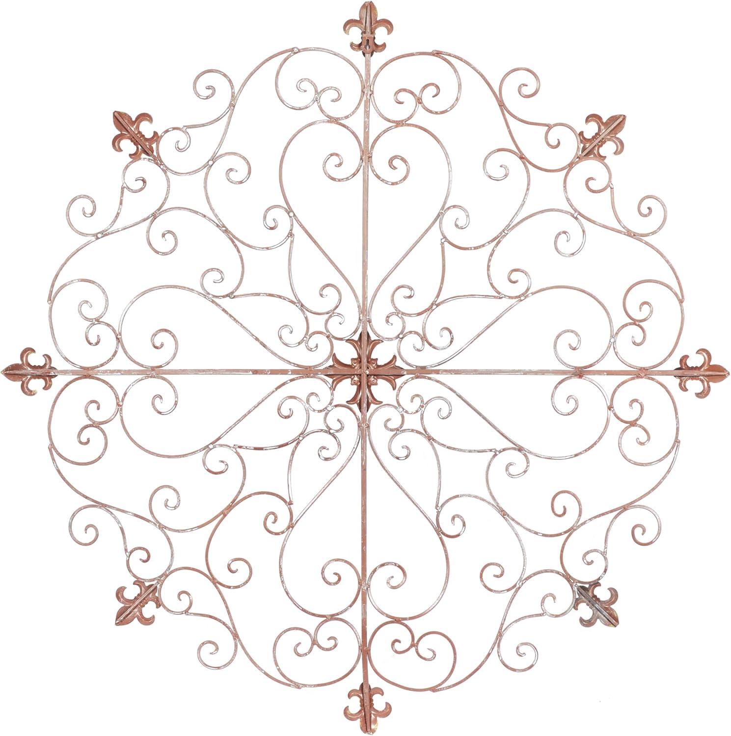 42" Metal Fleur De Lis Scrollwork Wall Decor Brown - Olivia & May: Rustic Iron Artwork