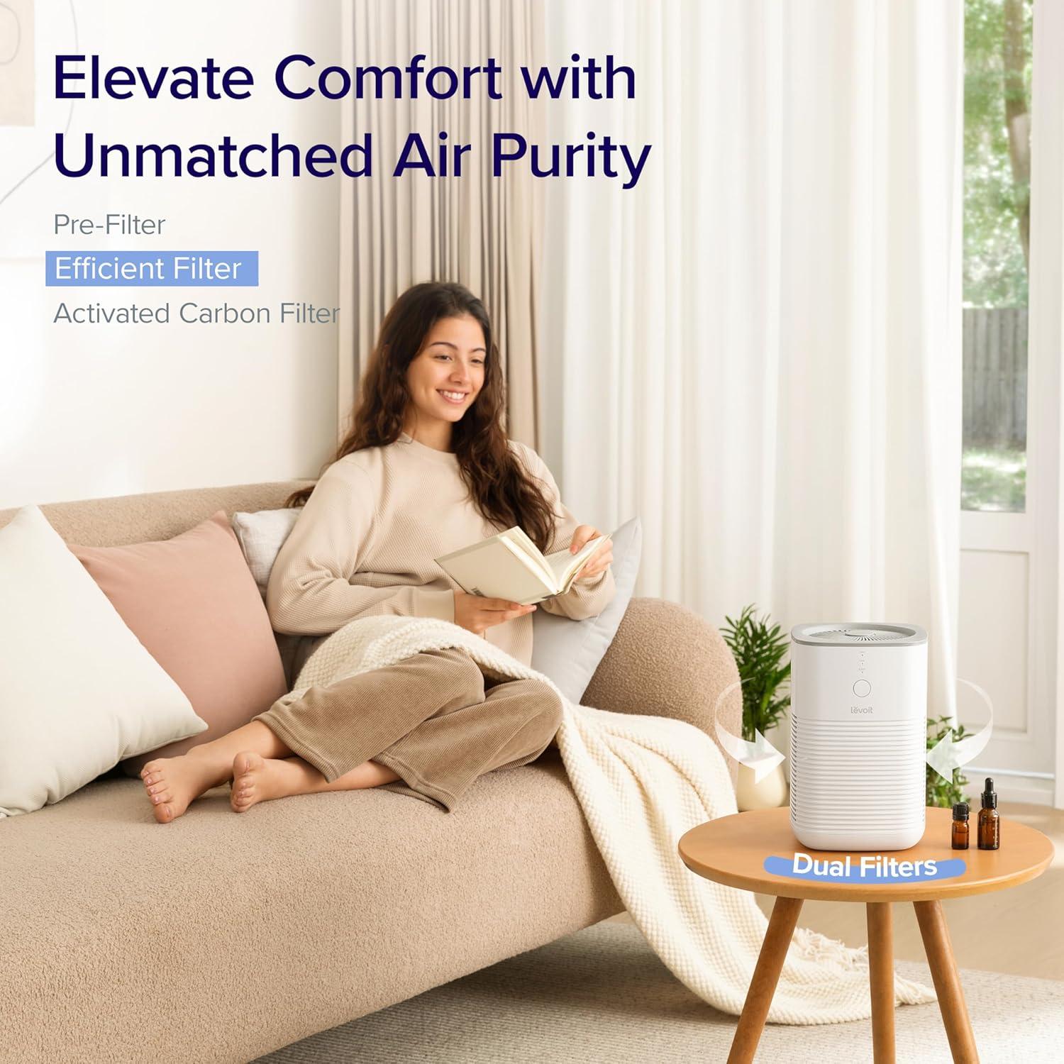 White Compact Dual-Filter Air Purifier with Aroma Pad