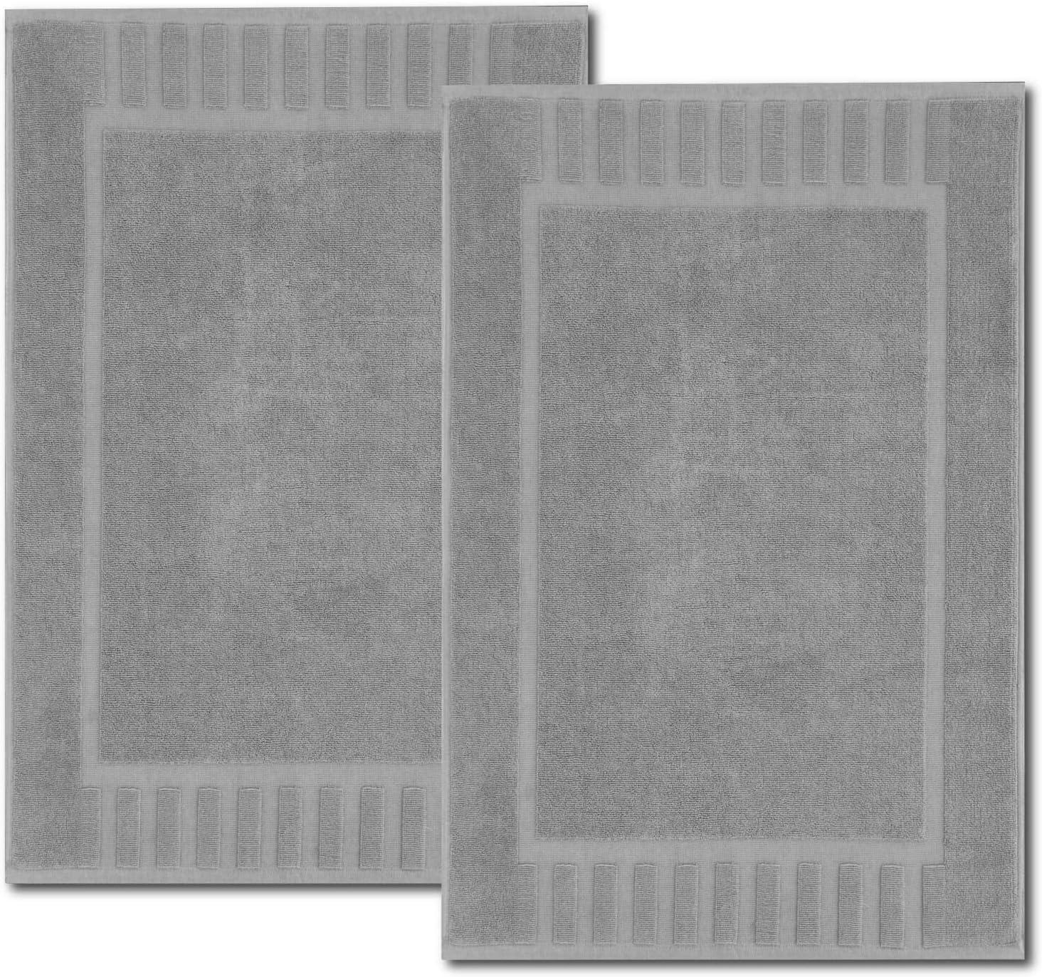White Classic Cotton Bath Mat Floor Towel [Not a Rug] 2-Pack - 22x34"  Light-Grey