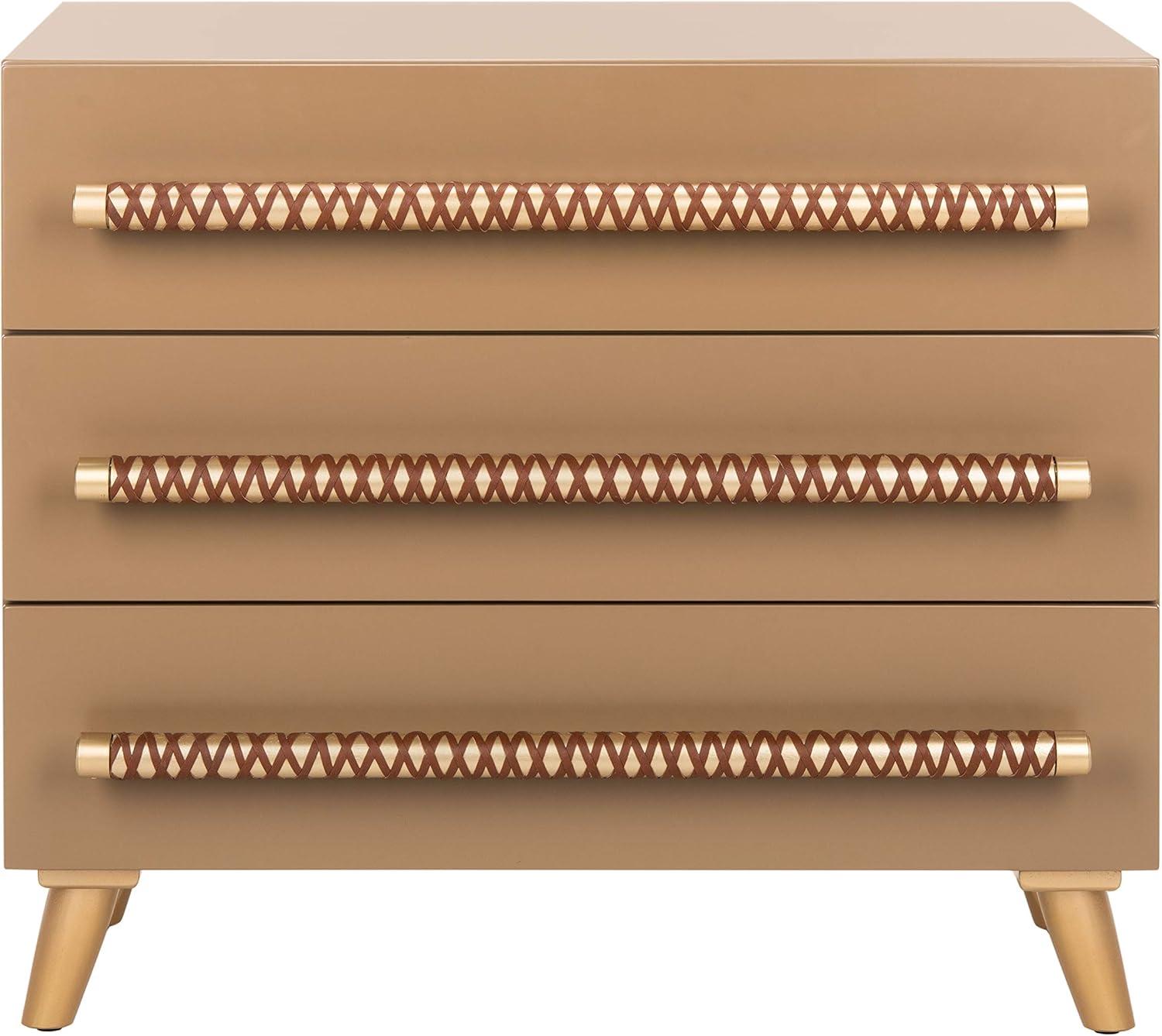 Raquel 3 Drawer Chest - Taupe/Gold/Brown Faux Leather - Safavieh.