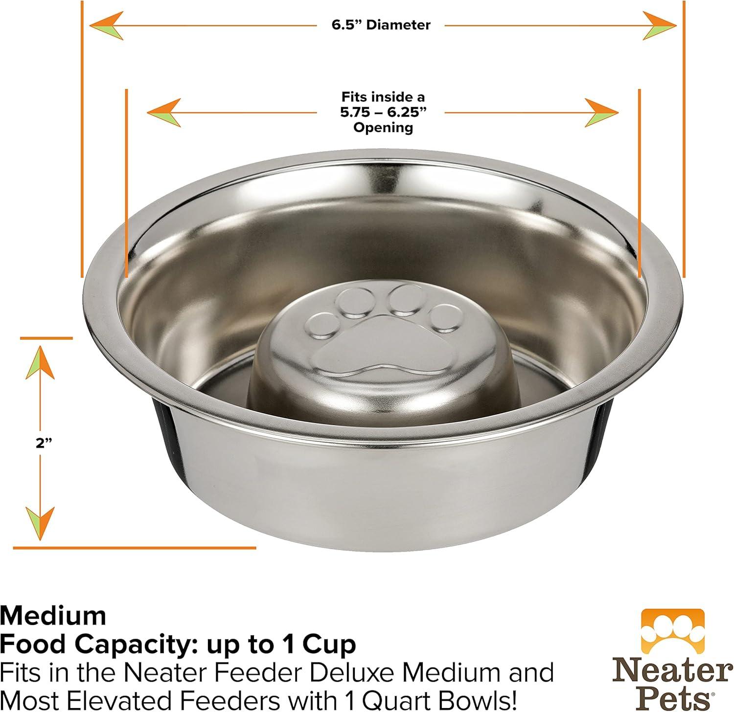 Stainless Steel Slow Feed Pet Bowl for Elevated Feeders, 1 Cup