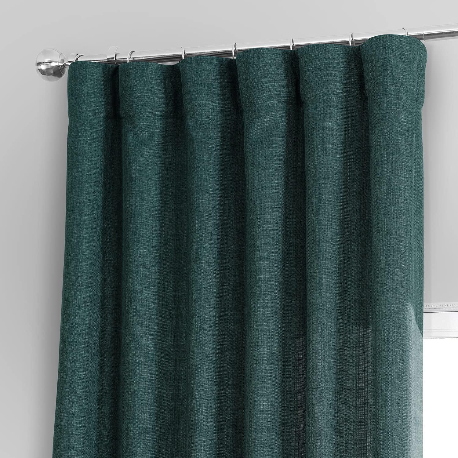 HPD Half Price Drapes Empire Green Italian Faux Linen Room Darkening Curtains with Rod Pocket - 1 Panel - Window Curtains for Living Room & Curtains for Bedroom, 50W X 108L