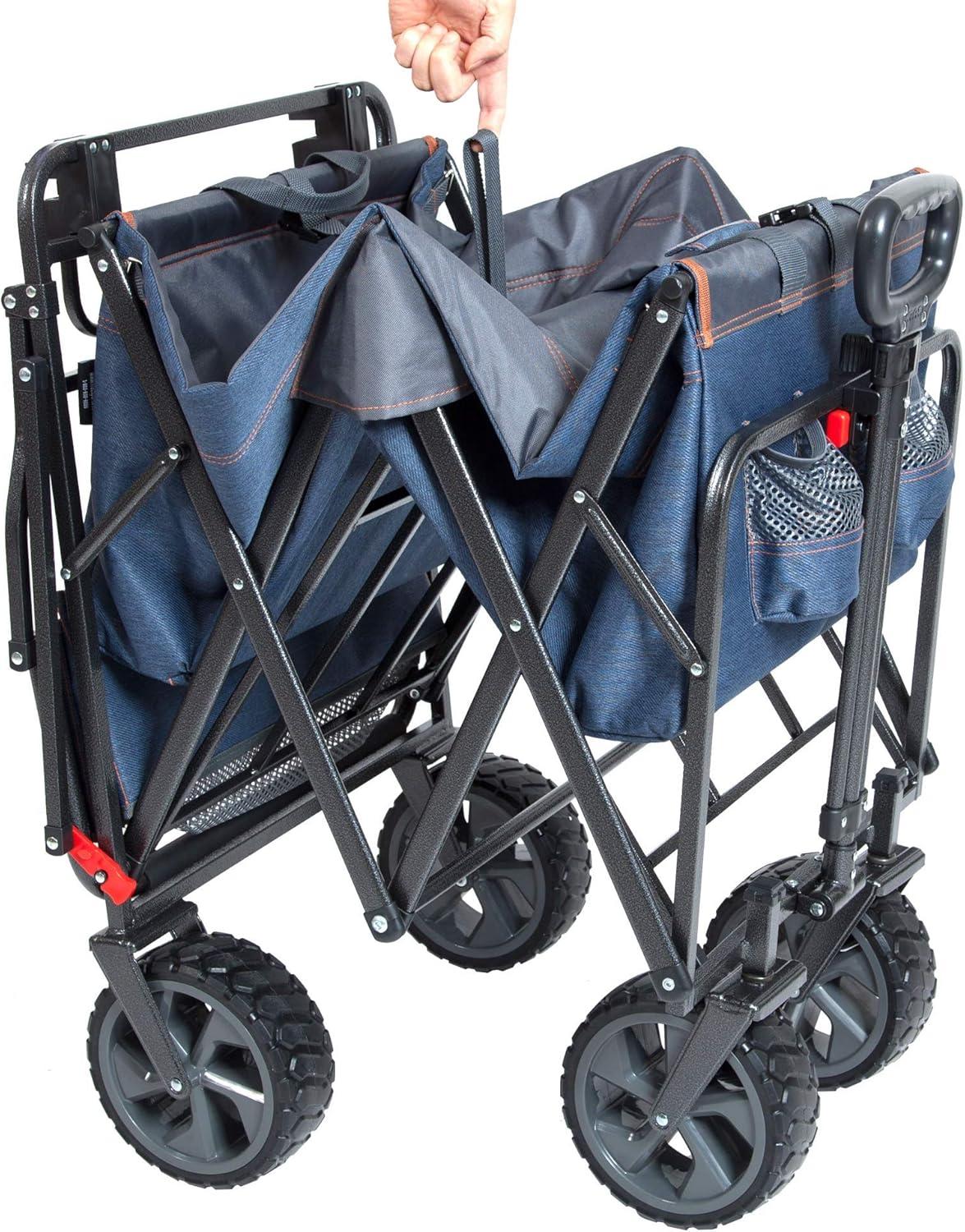 Blue Heavy-Duty Collapsible Push-Pull Utility Wagon