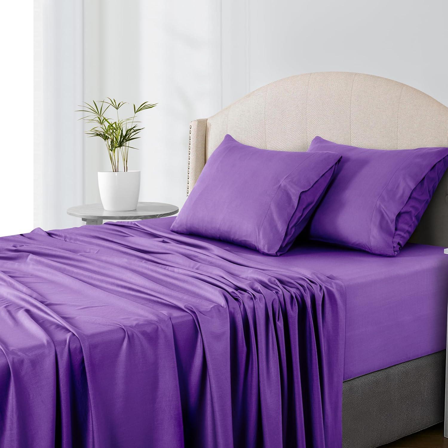 Twin 3 PC Piece Rayon From Bamboo Sheets Solid Deep Pocket Sheet Set - Purple