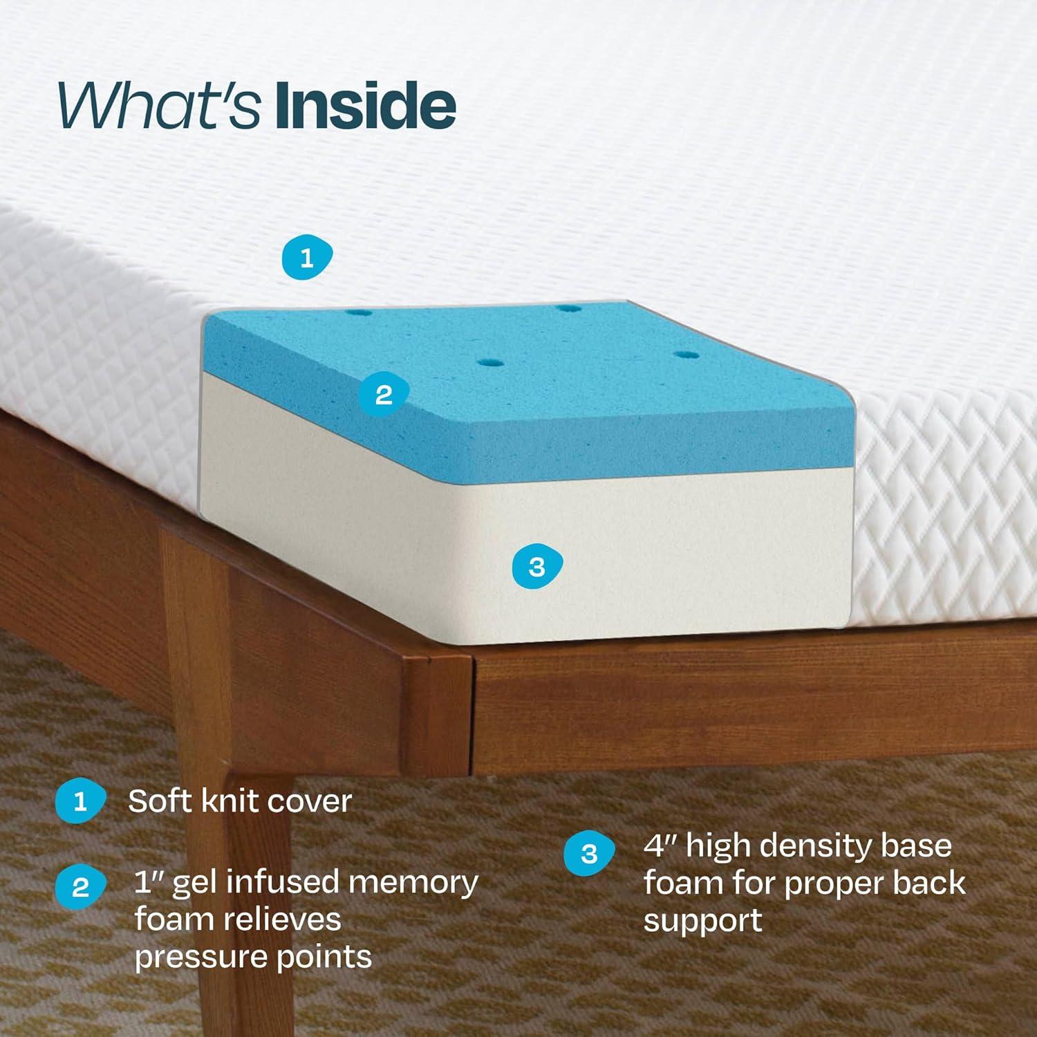 Linenspa 5 Inch Gel Memory Foam Mattress Twin - Firm - Low Profile Bed 5 Inch Twin Mattress
