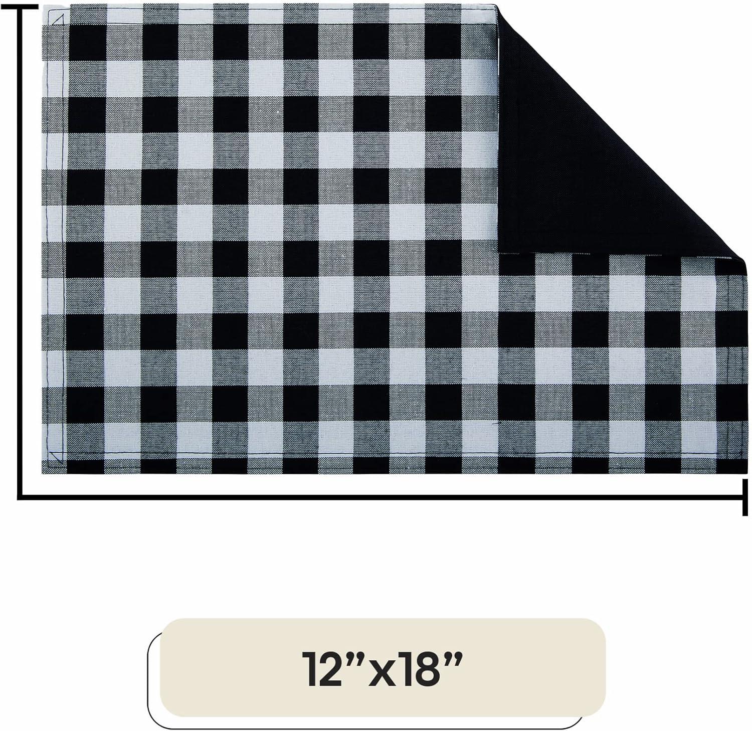 Achim Buffalo Check Polyester, Cotton Reversible Placemat - Black, White - Set of Four