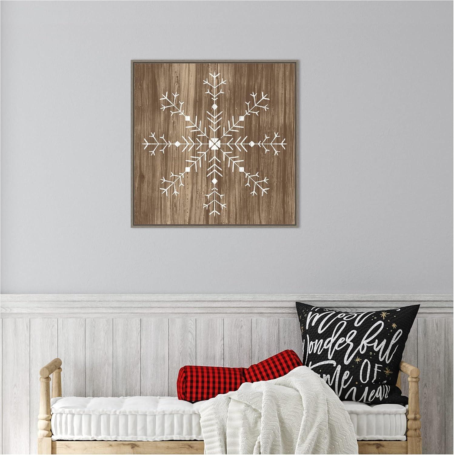 22" x 22" Barnwood Wonderland I Snowflake Framed Wall Canvas - Amanti Art: Hand-Stretched, Lithograph Print, MDF Frame