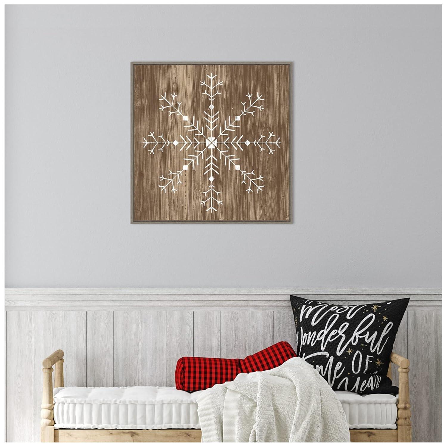 22" x 22" Barnwood Wonderland I Snowflake Framed Wall Canvas - Amanti Art: Hand-Stretched, Lithograph Print, MDF Frame