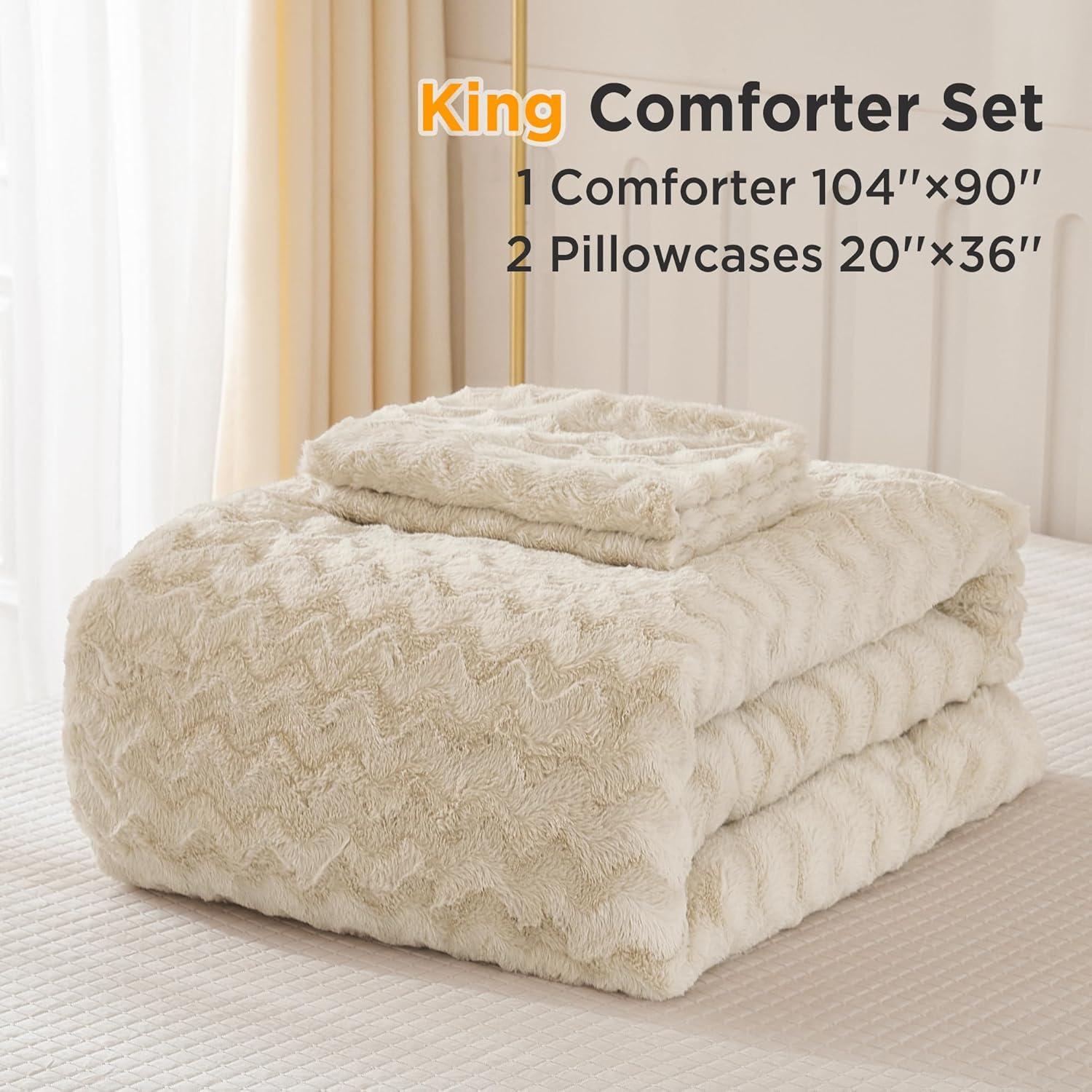 Andency Pink Faux Fur Comforter Set Full, 3 Pieces Fleece Fuzzy Shaggy Plush Sherpa Bedding Set for Women Girls, Fluffy Soft Warm Bed Set for Winter