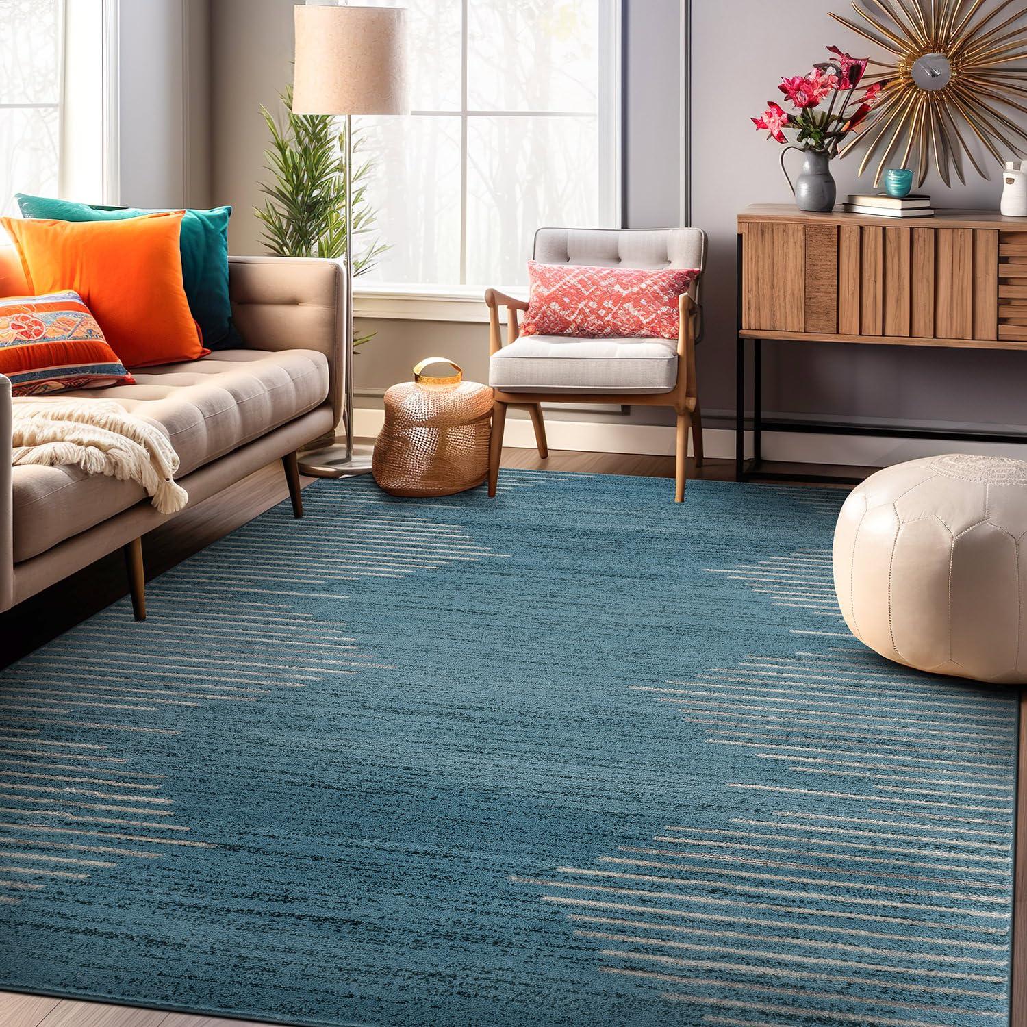 World Rug Gallery Bohemian Stripe Indoor Area Rug - BLUE 7'10"x10'