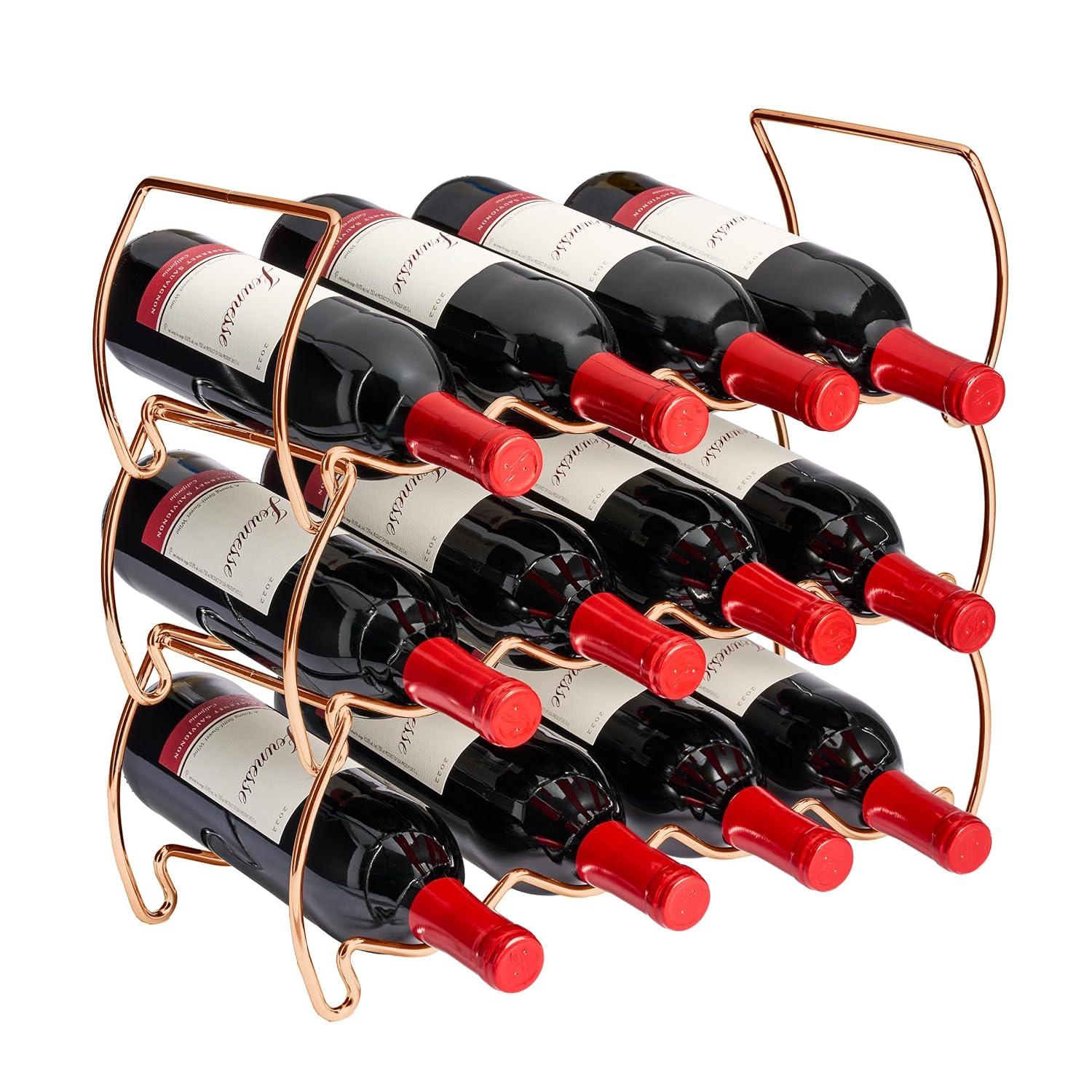 Copper 3-Tier Stackable Metal Wine Rack for 12 Bottles