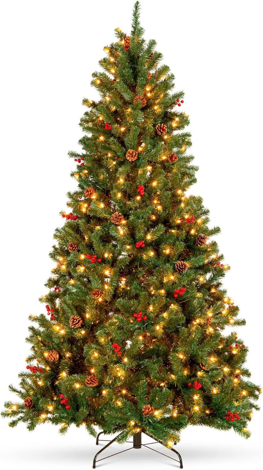 7.5ft Pre-Lit Green Spruce Christmas Tree with Lights and Pinecones