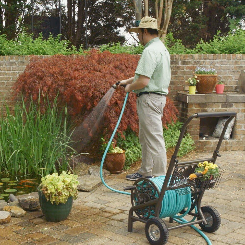 Bronze Steel 2-Wheel Decorative Garden Hose Reel Cart